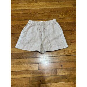 Cynthia Rowley Womens 100% Linen Shorts Sz Small Beige Embroidered Sides Elastic